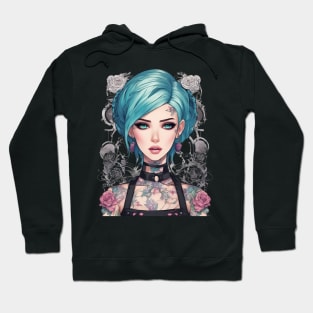 Roses and Shadows Secret Emo Goth Anime Girl Hoodie